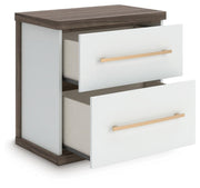 Kendanport White/Brown Queen Upholstered Bed, Dresser and Nightstand - PCB1108B9