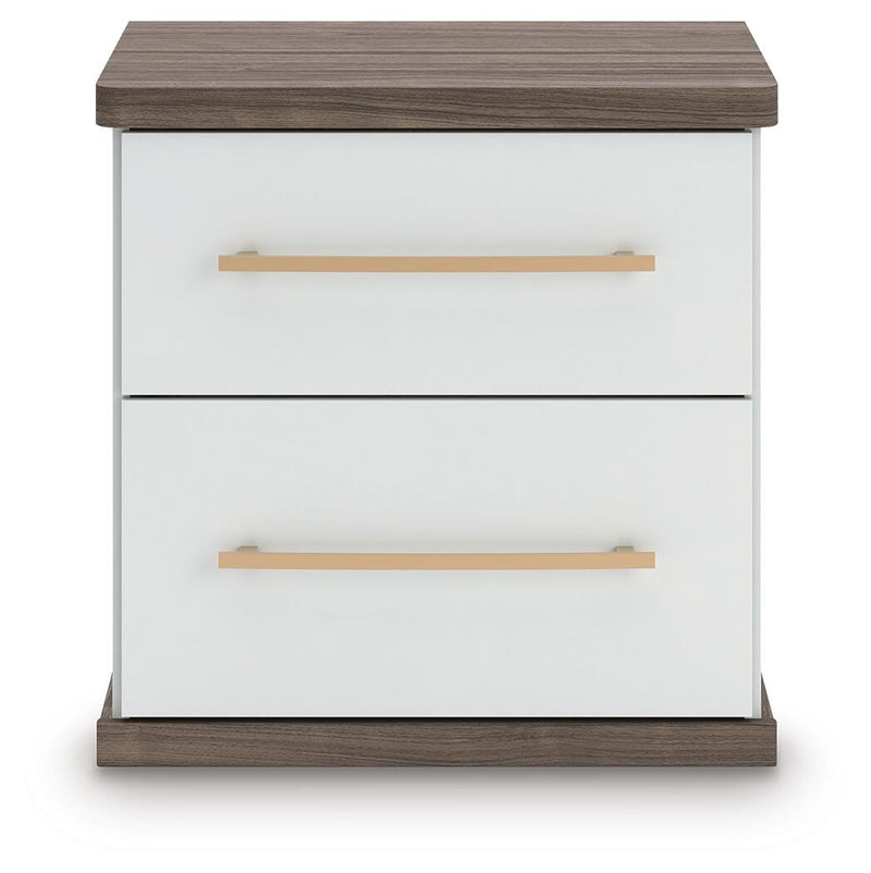 Kendanport White/Brown Queen Upholstered Bed, Dresser, Mirror and Nightstand - PCB1108B10
