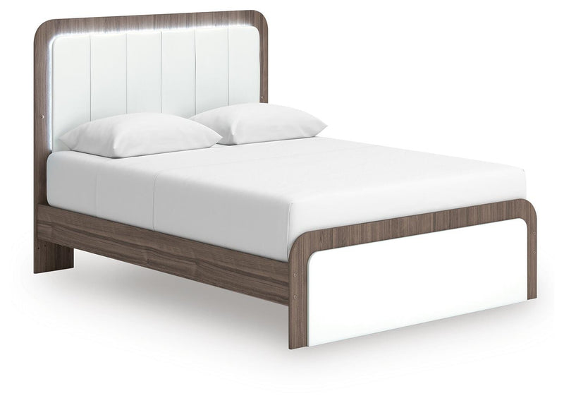 Kendanport White/Brown Queen Upholstered Bed - PCB1108B7