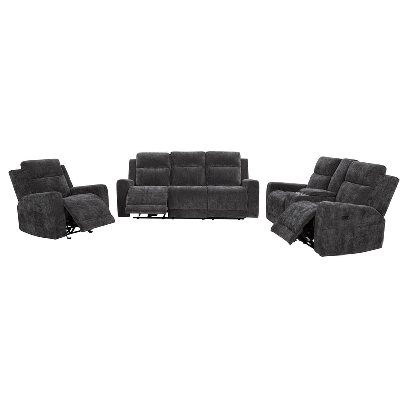 Kennett 3-piece Chenille Power Reclining Sofa Set Dark Grey - 610154P-S3