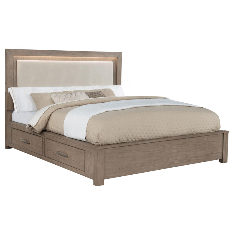 Kenora 56-inch Eastern King LED Storage Bed Barley Brown - 224850KE