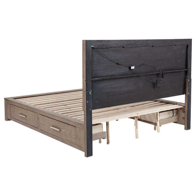 Kenora 56-inch Eastern King LED Storage Bed Barley Brown - 224850KE