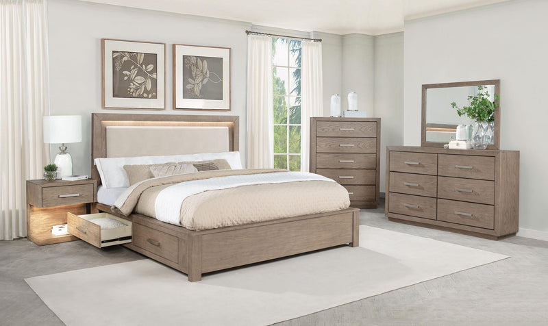 Kenora 56-inch Queen LED Storage Bed Barley Brown - 224850Q