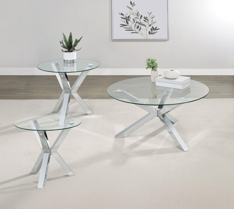 Kenzie 3-piece Round Coffee and End Table Set Chrome - 708128-S3