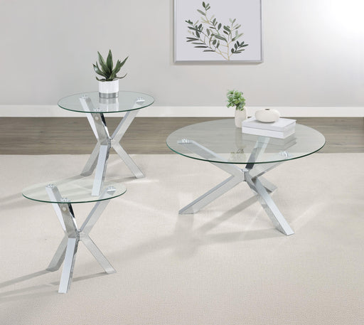 Kenzie 3-piece Round Coffee and End Table Set Chrome - 708128-S3