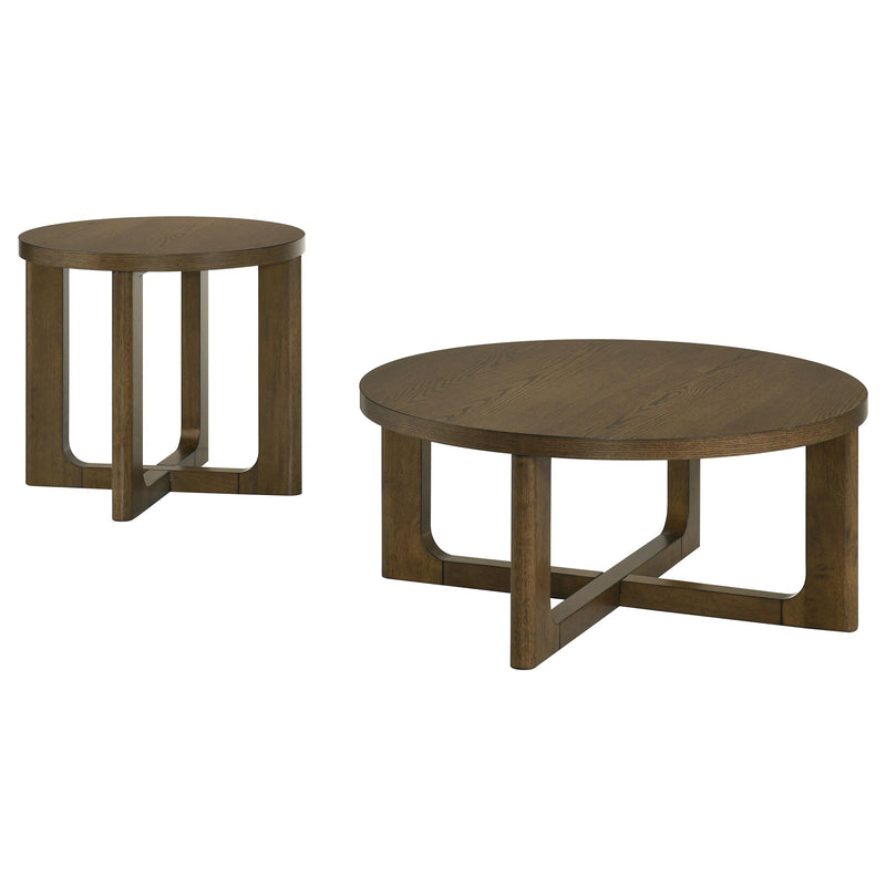 Kessler 2-piece Round Sculptural Wood Coffee Table Set Brown - 735998-S2