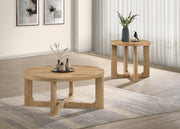 Kessler 2-piece Round Sculptural Wood Coffee Table Set Light Oak - 735988-S2