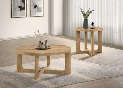 Kessler 2-piece Round Sculptural Wood Coffee Table Set Light Oak - 735988-S2