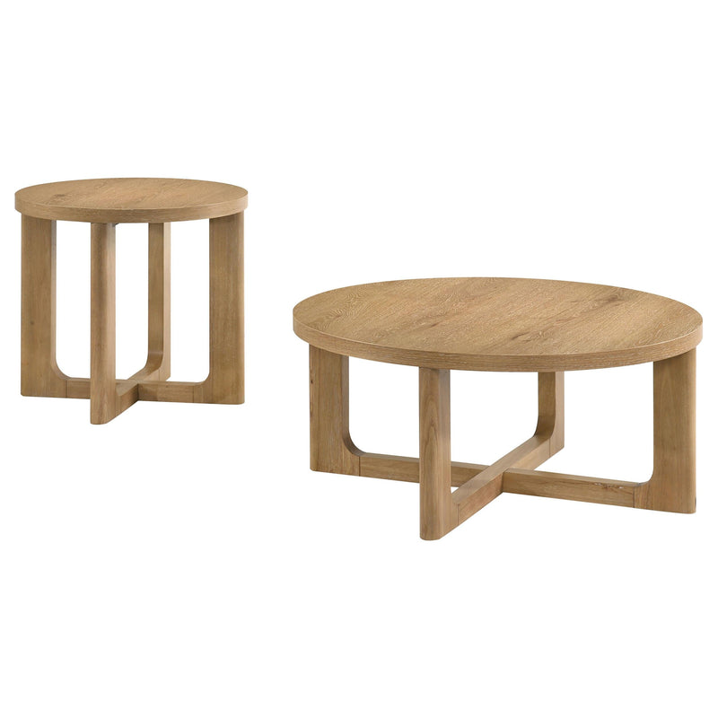 Kessler 2-piece Round Sculptural Wood Coffee Table Set Light Oak - 735988-S2