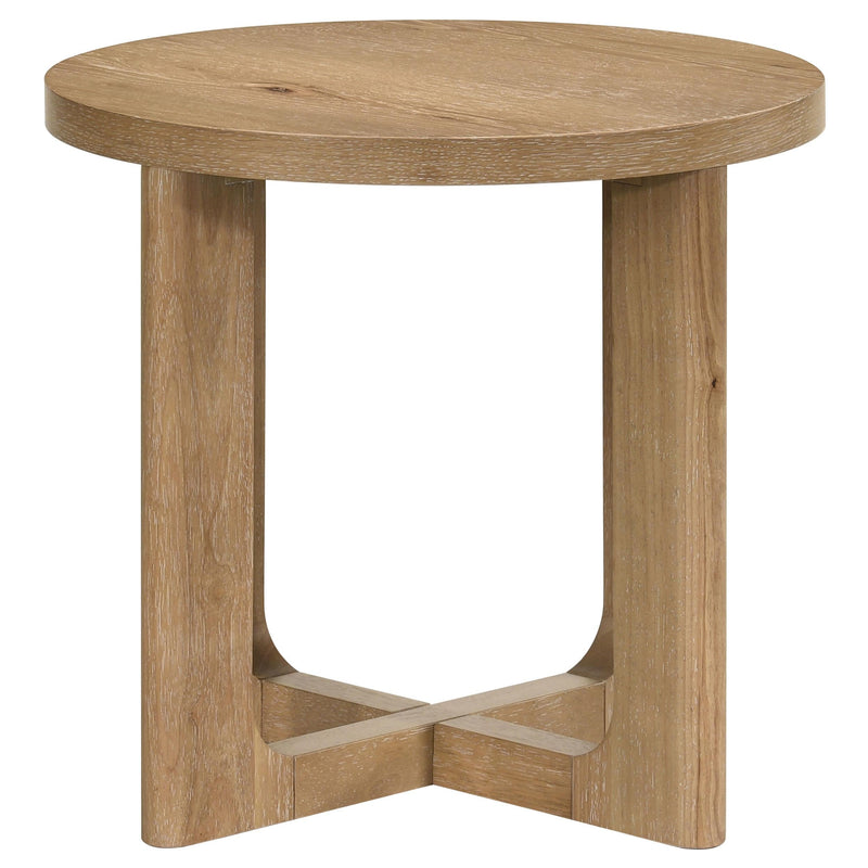 Kessler 2-piece Round Sculptural Wood Coffee Table Set Light Oak - 735988-S2