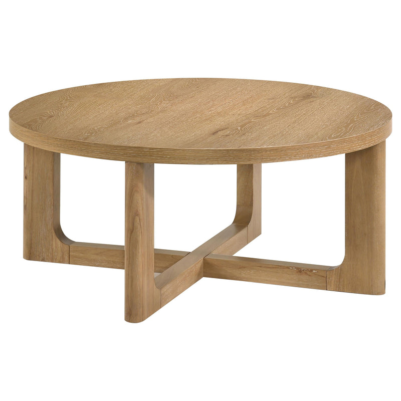 Kessler 2-piece Round Sculptural Wood Coffee Table Set Light Oak - 735988-S2