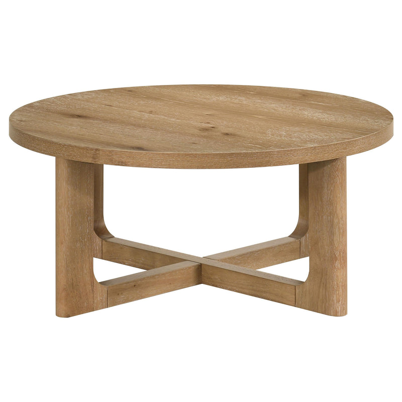 Kessler 2-piece Round Sculptural Wood Coffee Table Set Light Oak - 735988-S2