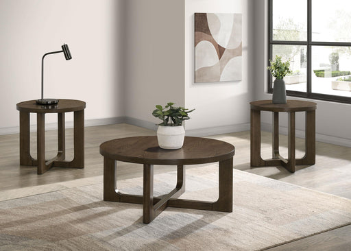 Kessler 3-piece Round Sculptural Wood Coffee Table Set Brown - 735998-S3