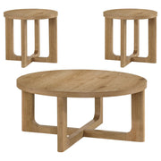 Kessler 3-piece Round Sculptural Wood Coffee Table Set Light Oak - 735988-S3