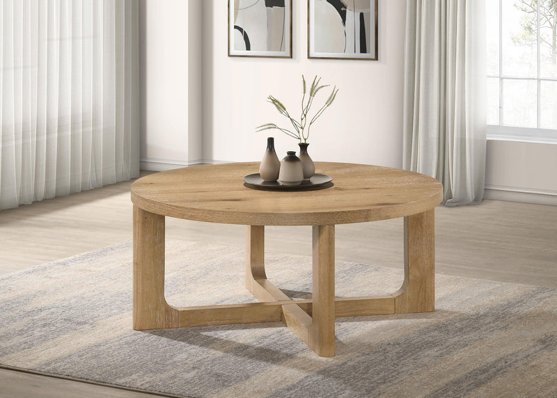 Kessler Round Sculptural Wood Coffee Table Light Oak - 735988