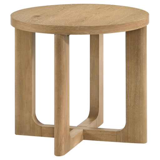 Kessler Round Sculptural Wood End Table Light Oak - 735987
