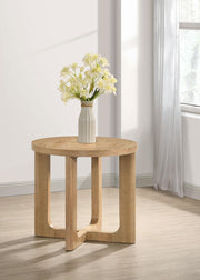 Kessler Round Sculptural Wood End Table Light Oak - 735987