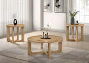 Kessler Round Sculptural Wood End Table Light Oak - 735987