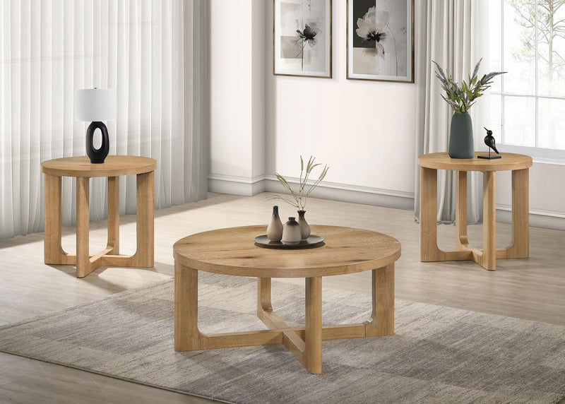 Kessler Round Sculptural Wood End Table Light Oak - 735987
