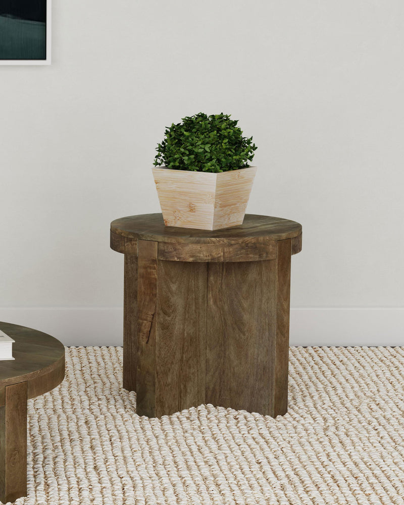 Kinkaid Round Solid Mango Wood End Table Brown - 710137