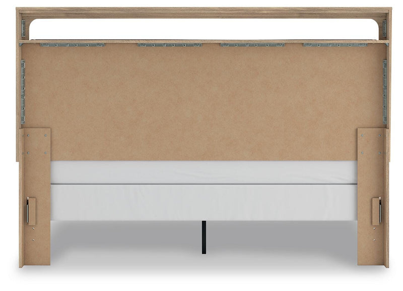 Kinlanni King Upholstered Panel Bed and Dresser in Tan - PKG023887