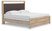 Kinlanni King Upholstered Panel Bed, Dresser and Mirror in Tan - PKG023888
