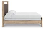 Kinlanni King Upholstered Panel Bed, Dresser and Mirror in Tan - PKG023888