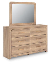 Kinlanni King Upholstered Panel Bed, Dresser and Mirror in Tan - PKG023888