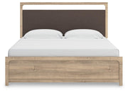 Kinlanni King Upholstered Panel Bed, Dresser and Nightstand in Tan - PKG023890