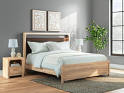 Kinlanni King Upholstered Panel Bed, Dresser and Nightstand in Tan - PKG023890