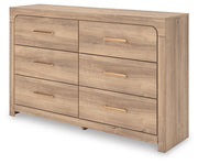 Kinlanni King Upholstered Platform Bed and Dresser in Tan - PKG023897