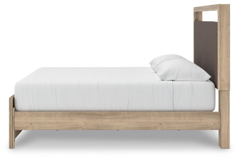 Kinlanni King Upholstered Platform Bed, Dresser and Chest in Tan - PKG023901