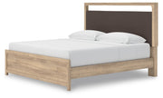 Kinlanni King Upholstered Platform Bed, Dresser and Mirror in Tan - PKG023898