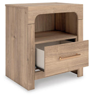 Kinlanni King Upholstered Platform Bed, Dresser and Nightstand in Tan - PKG023900