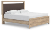 Kinlanni King Upholstered Platform Bed, Dresser, Mirror and Nightstand in Tan - PKG023899