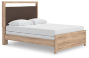 Kinlanni Queen Upholstered Panel Bed and Dresser in Tan - PKG023882
