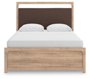 Kinlanni Queen Upholstered Panel Bed, Dresser and Nightstand in Tan - PKG023885