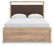 Kinlanni Queen Upholstered Platform Bed and Dresser in Tan - PKG023892