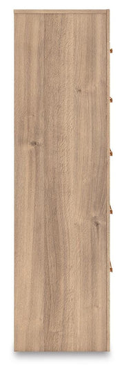 Kinlanni Queen Upholstered Platform Bed, Dresser and Chest in Tan - PKG023896