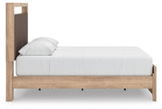 Kinlanni Queen Upholstered Platform Bed, Dresser and Chest in Tan - PKG023896