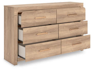 Kinlanni Queen Upholstered Platform Bed, Dresser and Chest in Tan - PKG023896