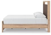 Kinlanni Queen Upholstered Platform Bed, Dresser and Nightstand in Tan - PKG023895