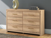 Kinlanni Queen Upholstered Platform Bed, Dresser and Nightstand in Tan - PKG023895