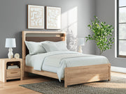 Kinlanni Queen Upholstered Platform Bed, Dresser, Mirror and Nightstand in Tan - PKG023894