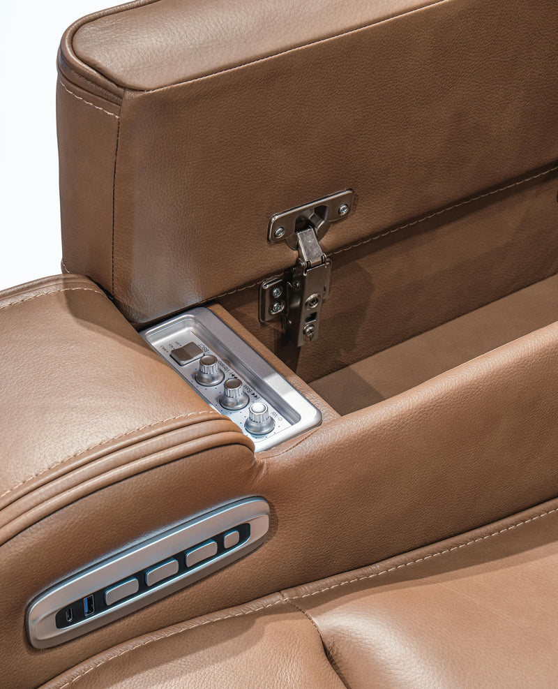 Knightington Caramel Power Reclining Loveseat with Audio Seating - PCU1160018A
