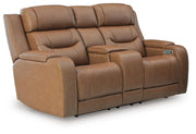 Knightington Caramel Power Reclining Loveseat with Audio Seating - PCU1160018A