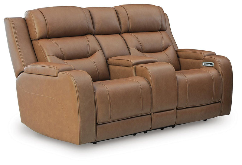 Knightington Caramel Power Reclining Loveseat with Audio Seating - PCU1160018A
