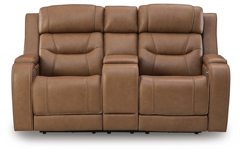 Knightington Caramel Power Reclining Loveseat with Audio Seating - PCU1160018A