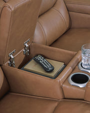 Knightington Caramel Power Reclining Loveseat with Audio Seating - PCU1160018A