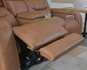 Knightington Caramel Power Reclining Loveseat with Audio Seating - PCU1160018A